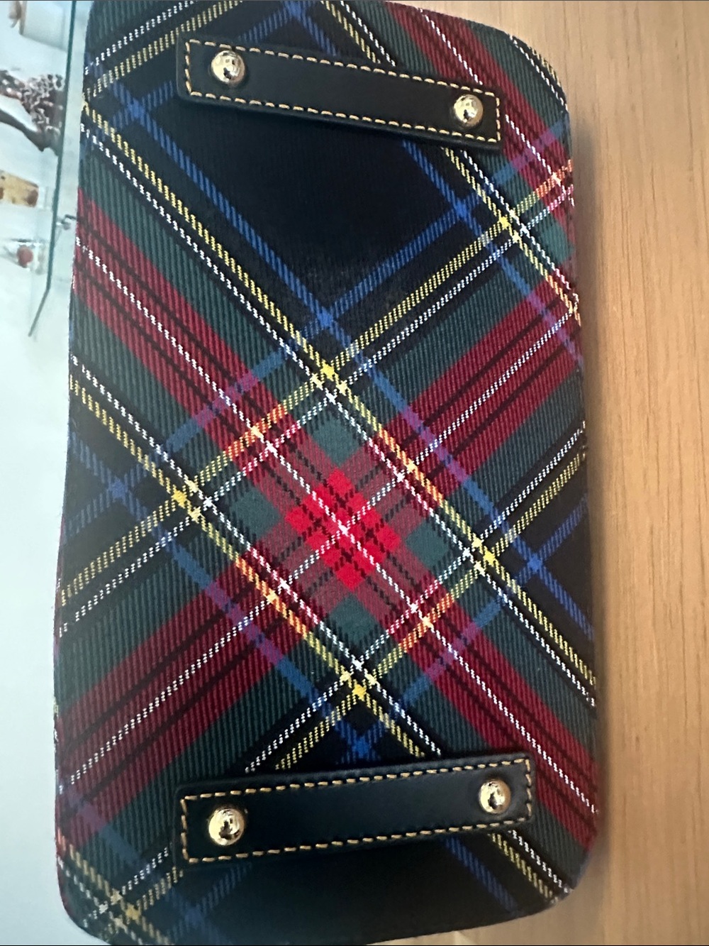 Dooney & Bourke Black Tartan Plaid Satchel with Red & Blue Accents - Picture 3 of 5